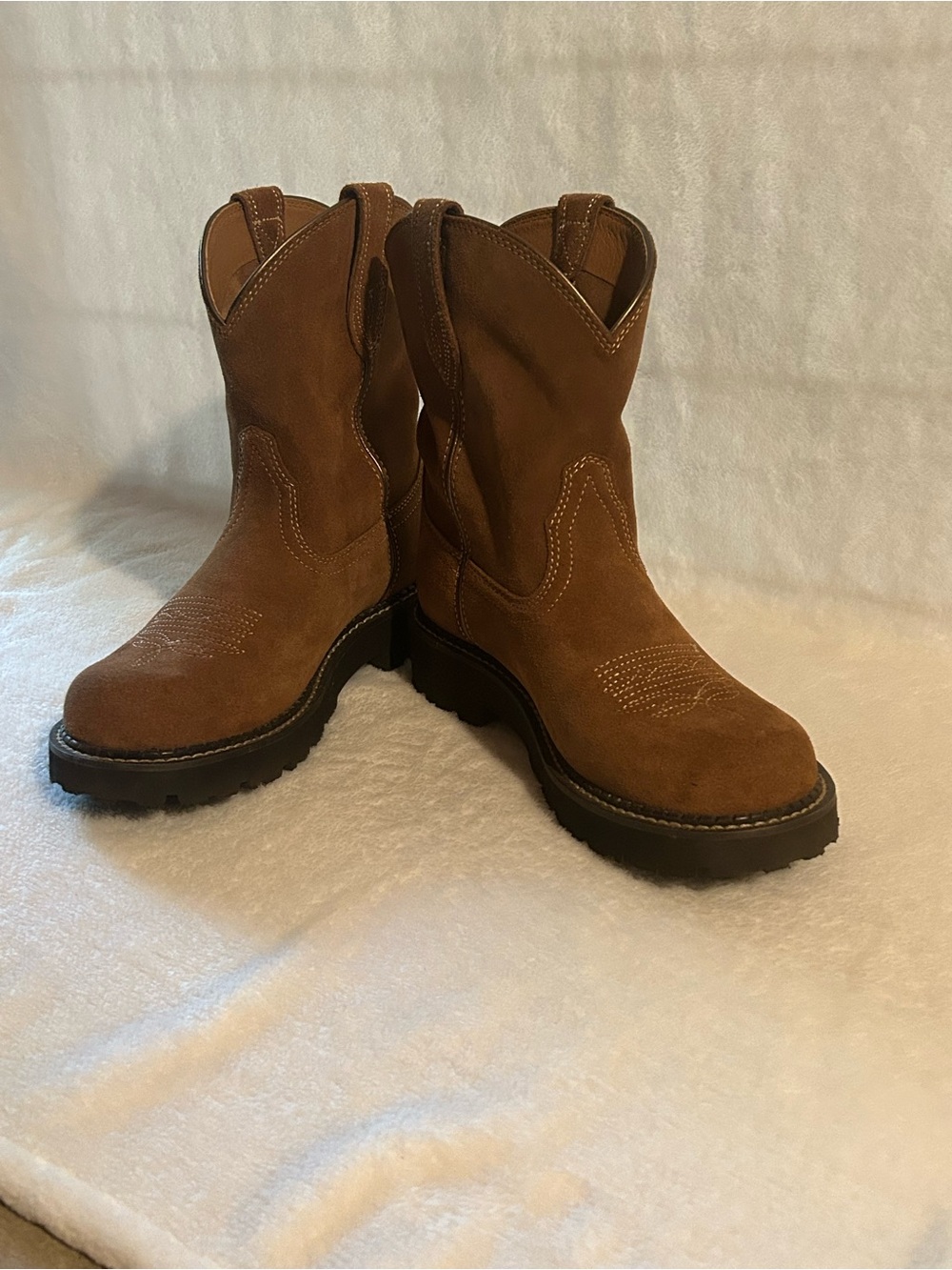 Ariat Suede Pull-On Work Boots — Tan Brown